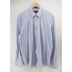 Butter Cloth Shirt Mens Large Blue White Strip Regular Fit Ice Cotton Button‎ Up